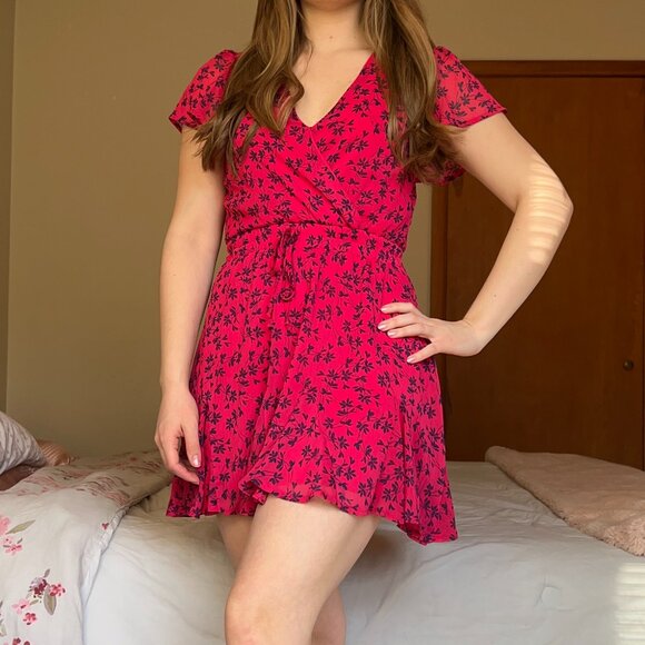 Francesca's Blue Rain Pink Floral Dress - Picture 1 of 6